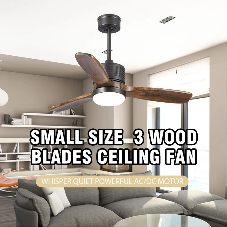 36 inch Small Size Modern Wood Blade Black Remote Control Led Light Ceiling Fan