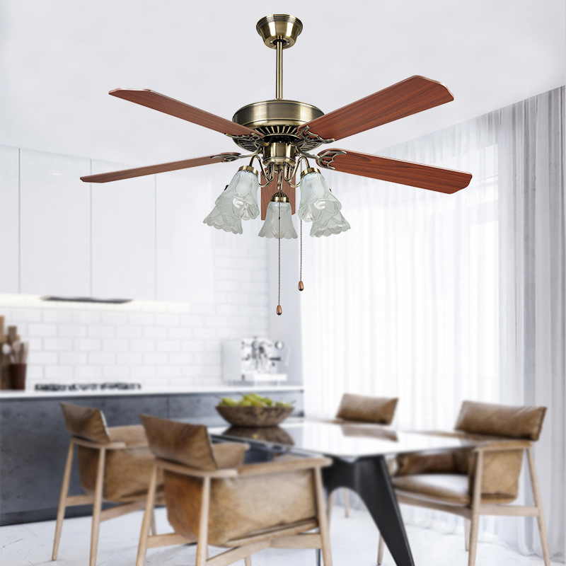 Retro Chandelier light remote control plywood Blades LED Ceiling Lights with Fans