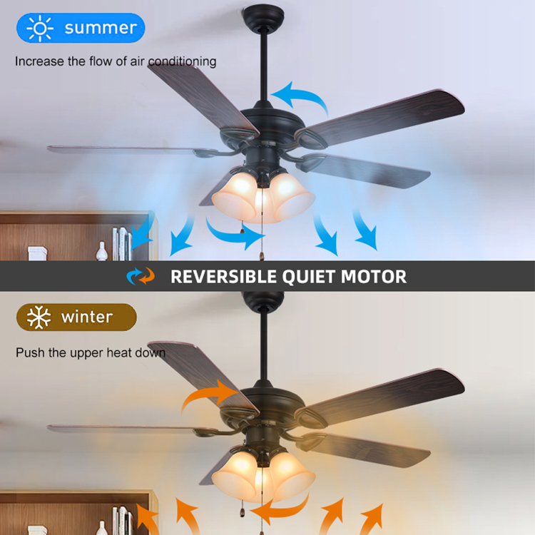 Hot Selling Indoor Decoration 52inch Electric E27 Remote Control Ceiling Fans Light